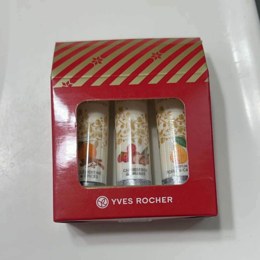 Yves Rocher Holiday Lip Balm Trio - Red & Gold Packaging